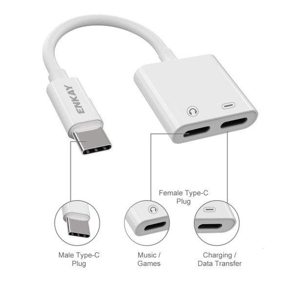 ENKAY ENK-AT105 USB-C / Type-C to Dual Type-C Headphone & Charging Adapter Data Cable