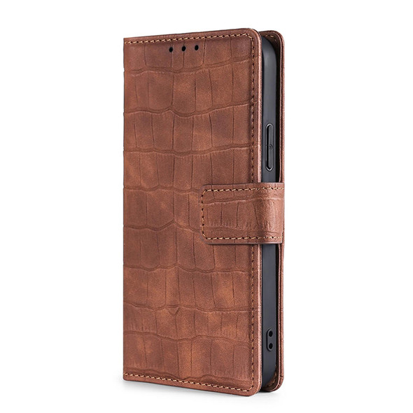 Sony Xperia Ace II Skin Feel Crocodile Magnetic Clasp Leather Phone Case(Brown)