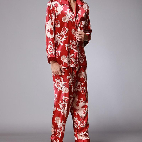 Men Long Sleeve Pajamas Set (Color:Red Size:L)