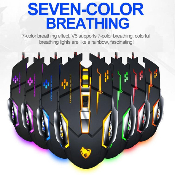 T-WOLF V6 USB Interface 6-Buttons 3200 DPI Wired Mouse Gaming Mechanical Macro Programming 7-Color Luminous Gaming Mouse, Cable Length: 1.5m(Macro Definition Silent Version Star Color)