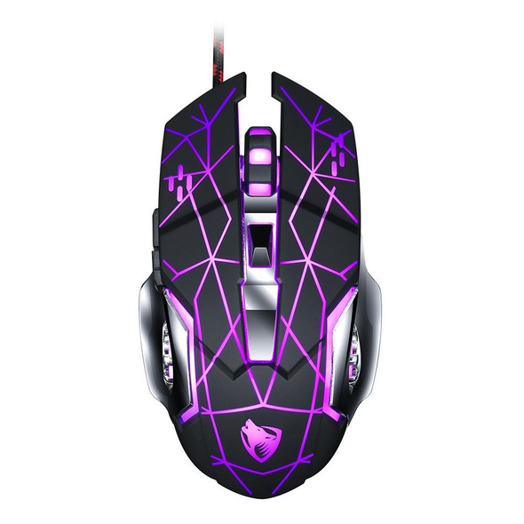 T-WOLF V6 USB Interface 6-Buttons 3200 DPI Wired Mouse Gaming Mechanical Macro Programming 7-Color Luminous Gaming Mouse, Cable Length: 1.5m(Macro Definition Silent Version Star Color)