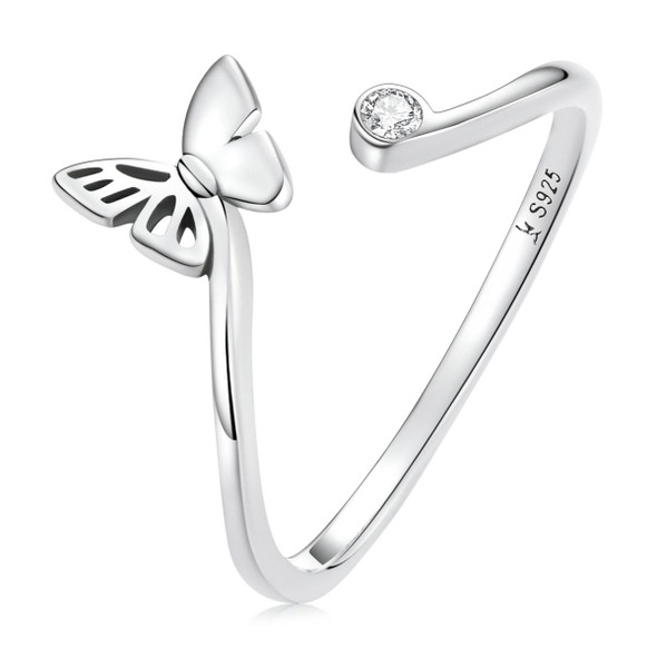 S925 Sterling Silver Butterfly Women Open Ring