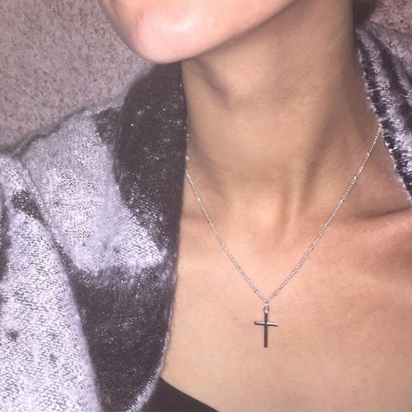 Women Fashion Bright Electroplating Cross Jewelry Necklace(Silver)