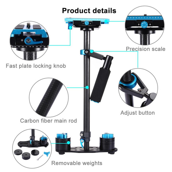 PULUZ 38.5-61cm Carbon Fibre Handheld Stabilizer for DSLR & DV Digital Video & Cameras, Load Range: 0.5-3kg(Blue)