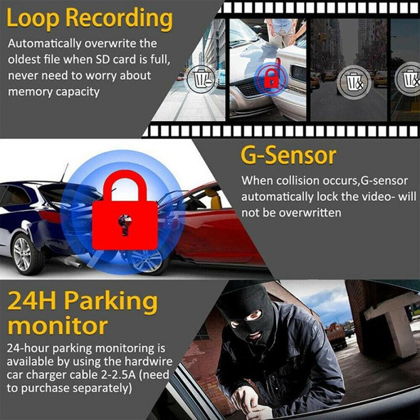 D903 3 inch Car Ultra HD Driving Recorder, Single Recording + GPS + WIFI + Gravity Parking Monitoring + Lane Deviation Warning