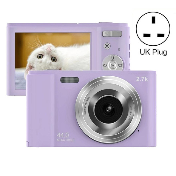 DC302 2.88 inch 44MP 16X Zoom 2.7K Full HD Digital Camera Children Card Camera, UK Plug (Purple)