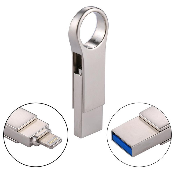 RQW-10D 2 in 1 USB 2.0 & 8 Pin 128GB Flash Drive, for iPhone & iPad & iPod & Most Android Smartphones & PC Computer