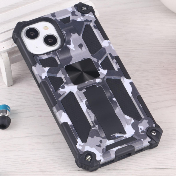 Camouflage Armor Kickstand TPU + PC Magnetic Phone Case - iPhone 13 (Grey)