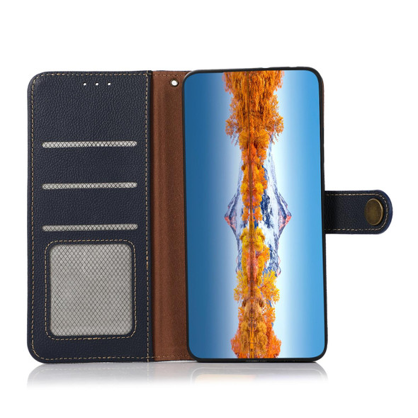 OnePlus 10R / Ace KHAZNEH Custer Genuine Leather RFID Phone Case(Blue)