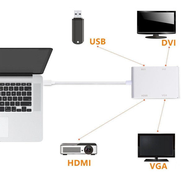 4 in 1 Hub USB-C / Type-C to VGA & DVI & HDMI & USB Adapter, - Galaxy S9 & S9 + & S8 & S8 + & Note 8 / HTC 10 / Huawei Mate 10 & Mate 10 Pro & P20 & P20 Pro / MacBook 12 inch / MacBook Pro