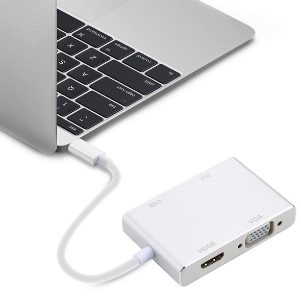 4 in 1 Hub USB-C / Type-C to VGA & DVI & HDMI & USB Adapter, - Galaxy S9 & S9 + & S8 & S8 + & Note 8 / HTC 10 / Huawei Mate 10 & Mate 10 Pro & P20 & P20 Pro / MacBook 12 inch / MacBook Pro