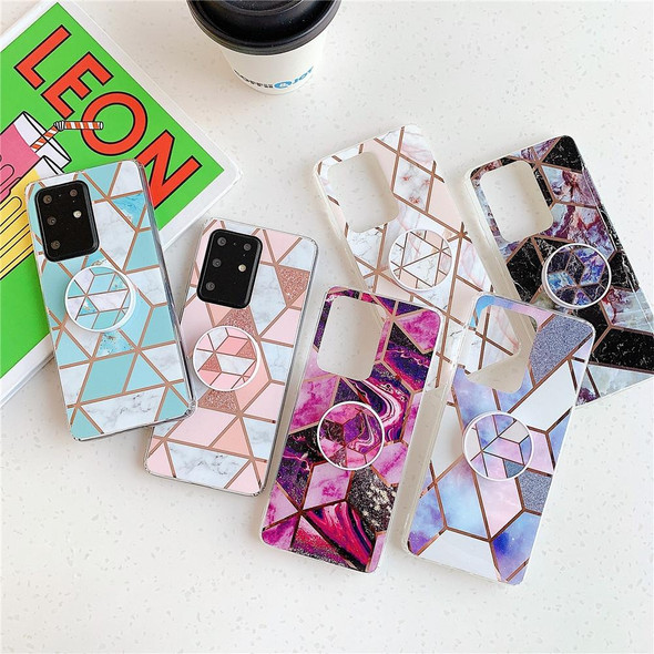 Galaxy A51 Plating Colorful Geometric Pattern Mosaic Marble TPU Mobile Phone Case with Folding Bracket(White PF3)