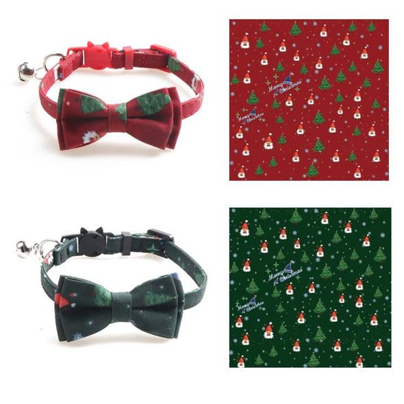 4 PCS Christmas Snowman & Tree Pattern Pet Collar with Bells, Style:With Bow(Green)