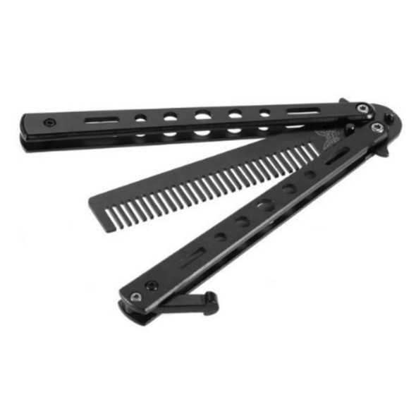 Salon Stainless Steel Practice Comb Practice Knife (Uncut) Butterfly Comb(Black)