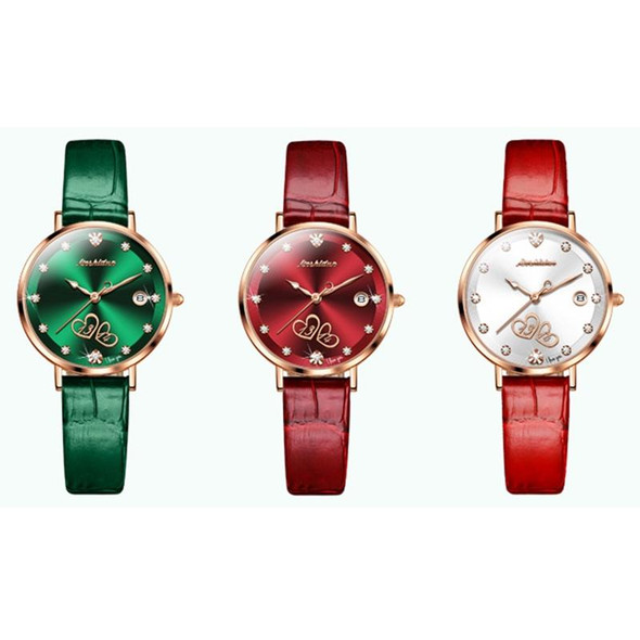 JIN SHI DUN 8825 Love Heart Digital Pattern Round Diamond Dial Quartz Couple Watch(Charm Red)