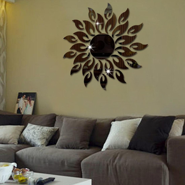 Sunflower Mirror Wall Sticker Bedroom Living Room Decoration Wall Stickers(Black)