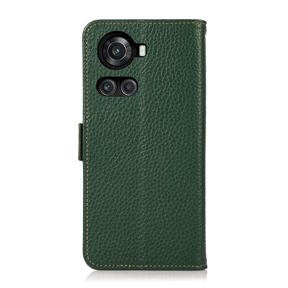 OnePlus 10R / Ace KHAZNEH Side-Magnetic Litchi Genuine Leather RFID Phone Case(Green)