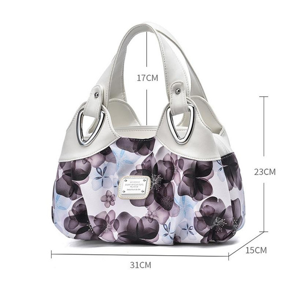 722 Women Soft Leatherette Handbag(White Handle Ink Flower)