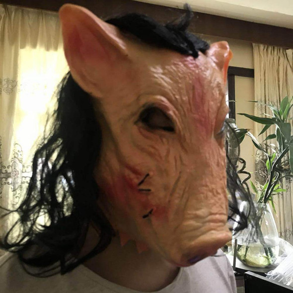 Halloween Mask Latex Pig Head Cap Halloween Festival Party Fancy Pig Face Masquerade Masks with Hair
