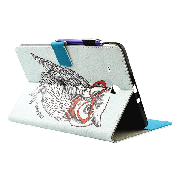 Galaxy Tab E 9.6 / T560 Glasses Owl Pattern Horizontal Flip Leather Case with Holder & Wallet & Card Slots & Sleep / Wake-up Function & Pen Slot