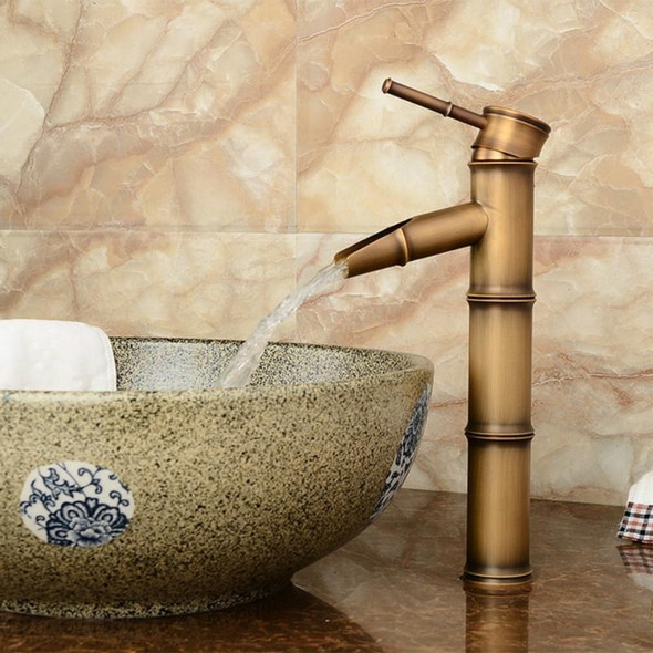 Antique Retro Hot Cold Water Bathroom Counter Basin Bamboo Waterfall Basin Copper Faucet, Specifications:Elbow 3 Knots