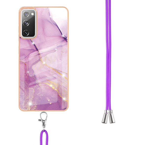 Samsung Galaxy S20 FE 5G / 4G Electroplating Marble Pattern IMD TPU Shockproof Case with Neck Lanyard(Purple 001)