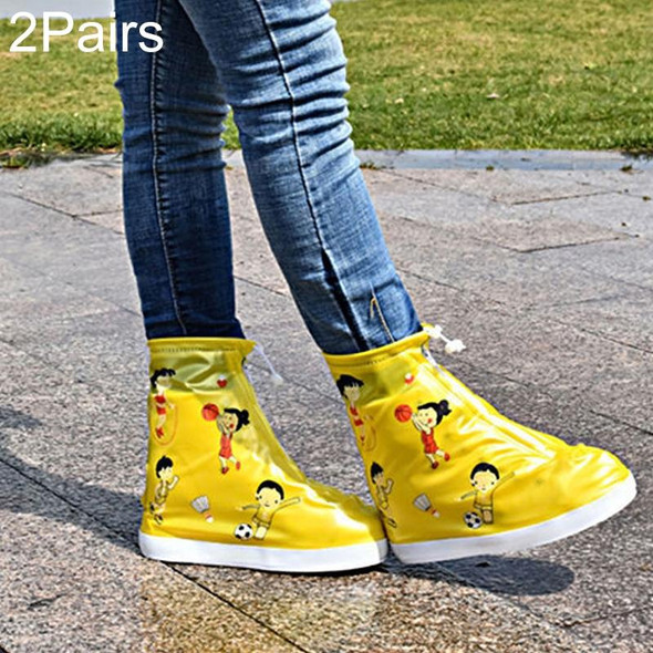 2 Pairs 905-A Children Rainy Day Cartoon Pattern Waterproof Shoe Cover(Yellow Sports L)