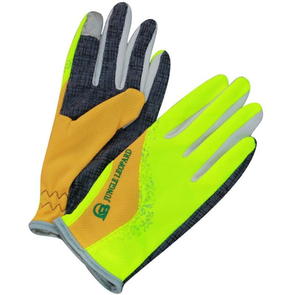 JUNGLE LEOPARD Outdoor Sports Mountaineering Full Finger Gloves Mesh Touch Screen Anti-Skid Gloves, Size: S(Green+Yellow)