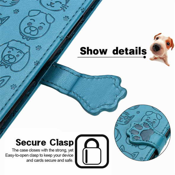 Blackview A100 Lovely Cat and Dog Embossing Pattern Horizontal Flip Leatherette Case , with Holder & Card Slots & Wallet & Cartoon Clasp & Lanyard(Blue)