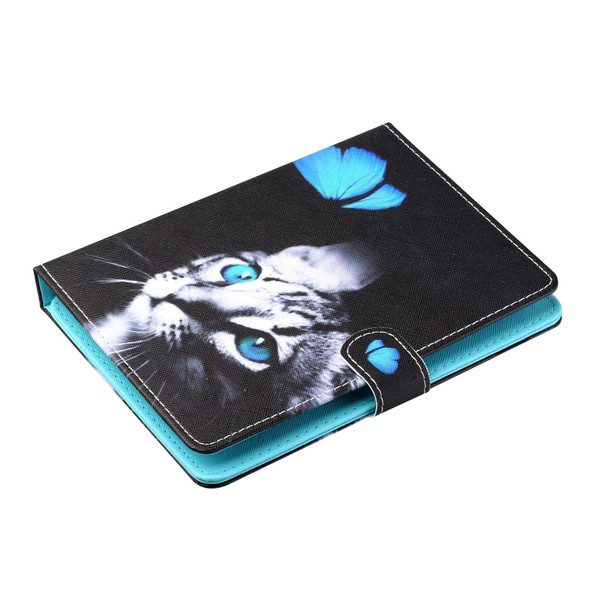 7 inch Tablet PC Universal Colored Drawing Horizontal Flip Leatherette Case with Holder & Card Slots(Butterfly Cat)