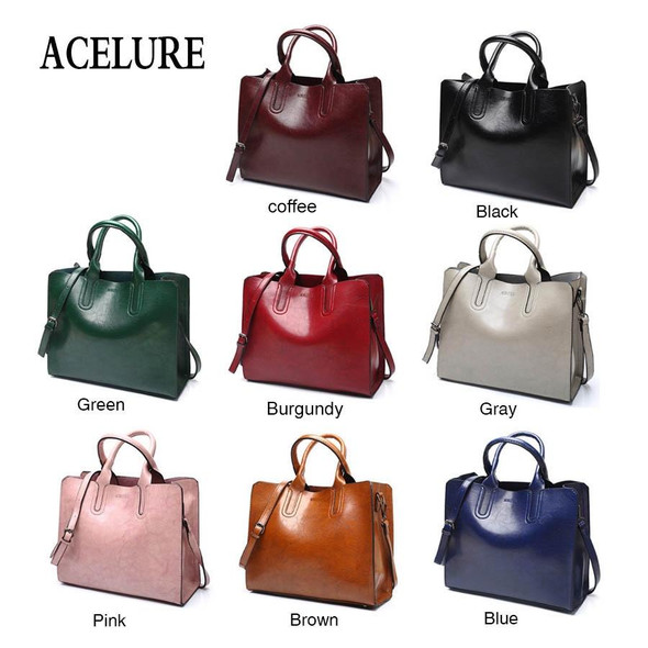 Leather Handbags Big Women Bag Casual Female Bags Trunk Tote Shoulder Bag Ladies Large Bolsos, Color:Coffee