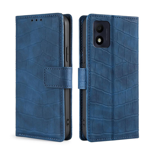 Alcatel 1B 2022 Skin Feel Crocodile Magnetic Clasp Leatherette Phone Case(Blue)