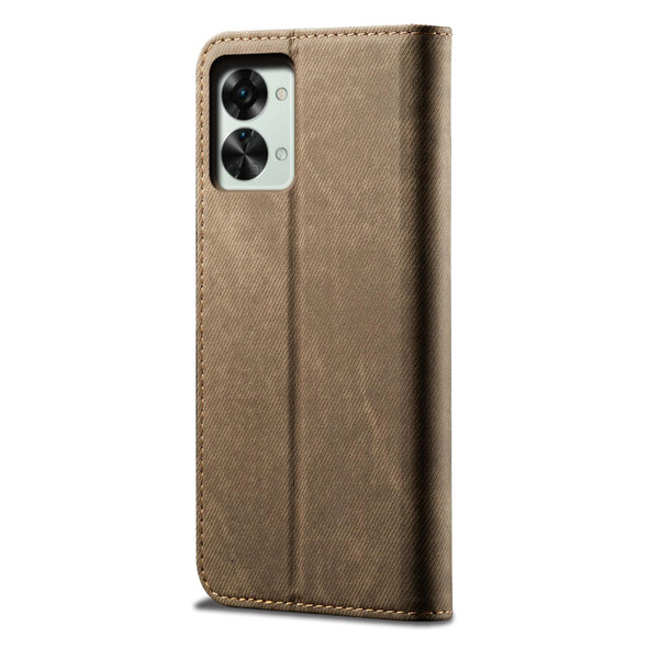 OnePlus Nord 2T Denim Texture Leather Phone Case(Khaki)