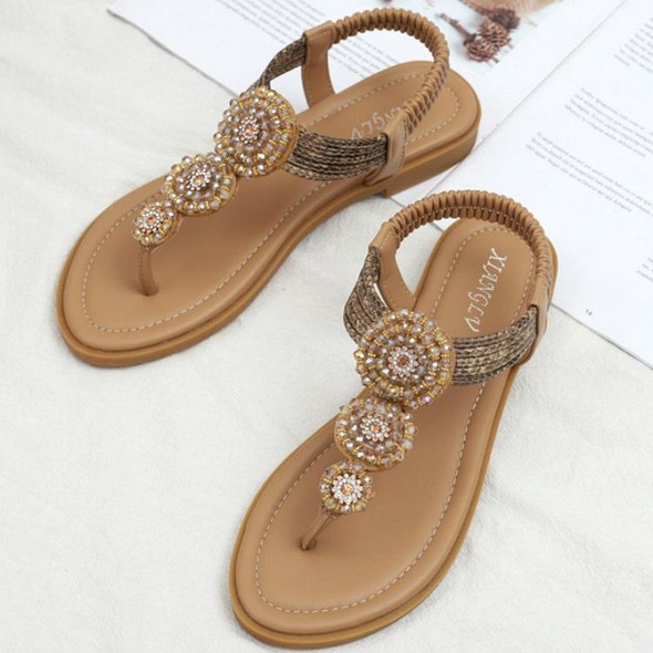 Ladies Summer Bohemian Roman Sandals Seaside Flat Beach Shoes, Size: 40(Apricot)