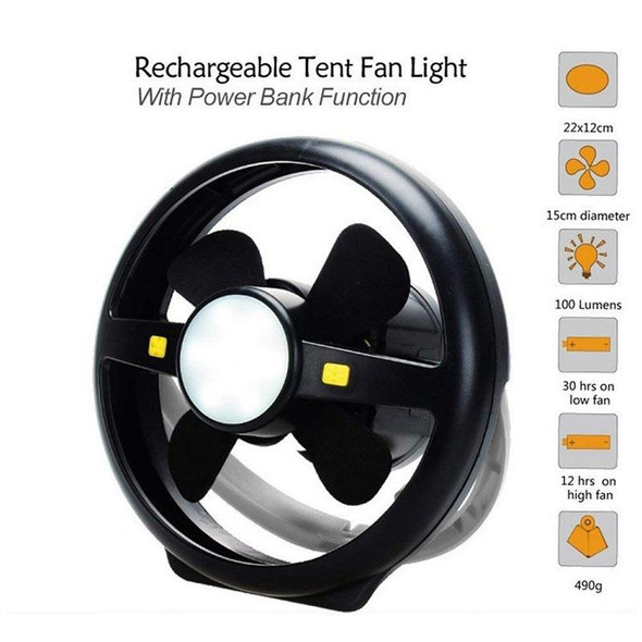 Outdoor Tent USB Hook Light LED Camping Fan Light(Black)