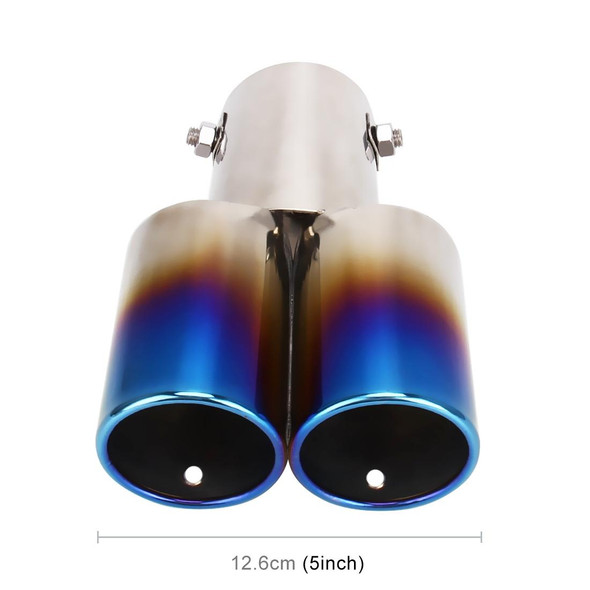 Universal Car Styling Stainless Steel Straight Double Outlets Exhaust Tail Muffler Tip Pipe(Blue)