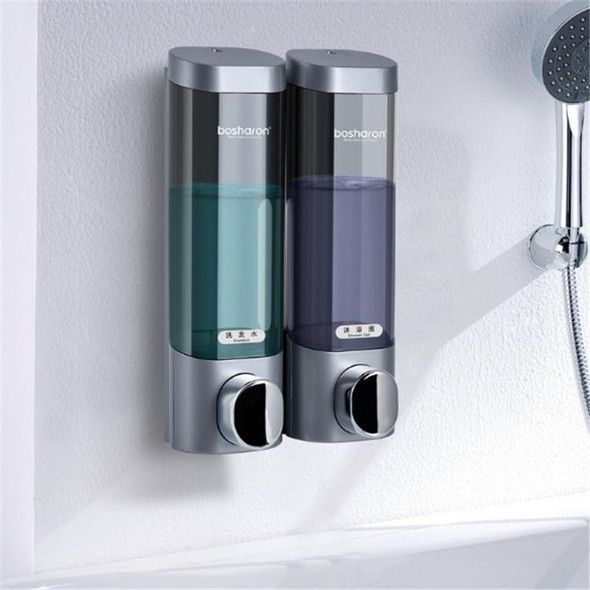 Bosharon Shampoo Shower Gel Box Household Hand Sanitizer Box Bathroom Wall-mounted Punch-free Double-head Soap Dispenser, Style:Double Grid(Silver Gray)