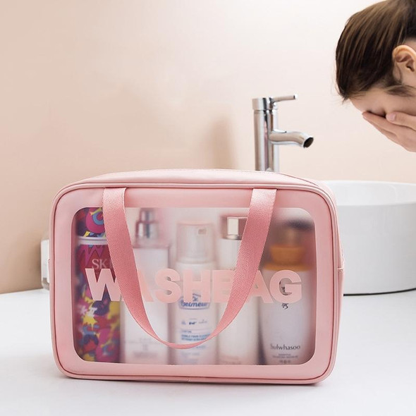 2 PCS Frosted Translucent Waterproof Storage Bag Cosmetic Bag Swimming Bag Wash Bag Pink M 2 Handles