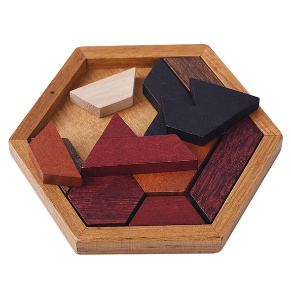 Children Wooden Toys Hexagon Puzzle Geometric Abnormity Shape Puzzle Tangram