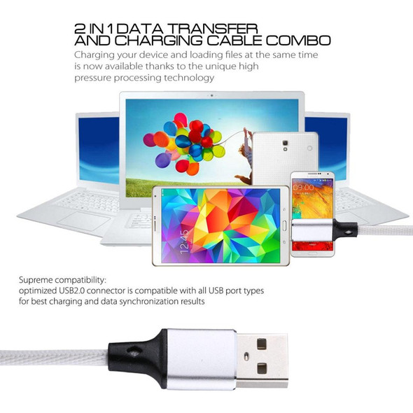1m 2A USB to 8 Pin Nylon Weave Style Data Sync Charging Cable(White)