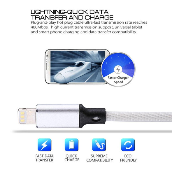 1m 2A USB to 8 Pin Nylon Weave Style Data Sync Charging Cable(White)