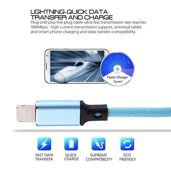 1m 2A USB to 8 Pin Nylon Weave Style Data Sync Charging Cable(Blue)