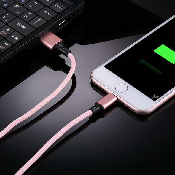 1m 2A USB to 8 Pin Nylon Weave Style Data Sync Charging Cable(Pink)