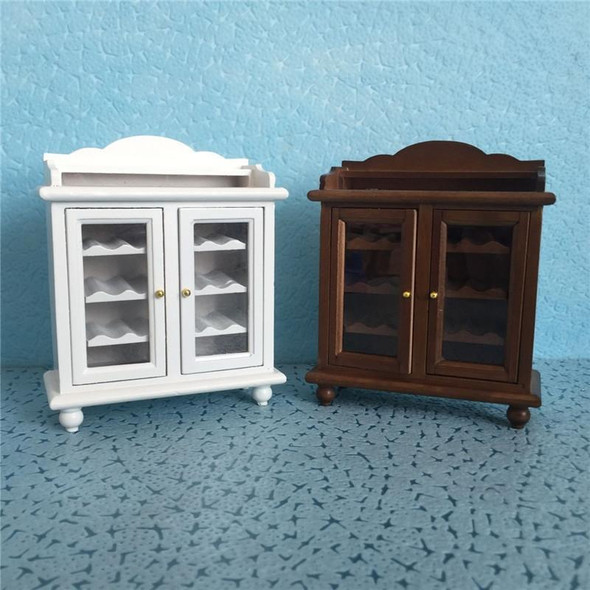 1:12 Mini House Toy Simulation Walnut Wine Cabinet(White )