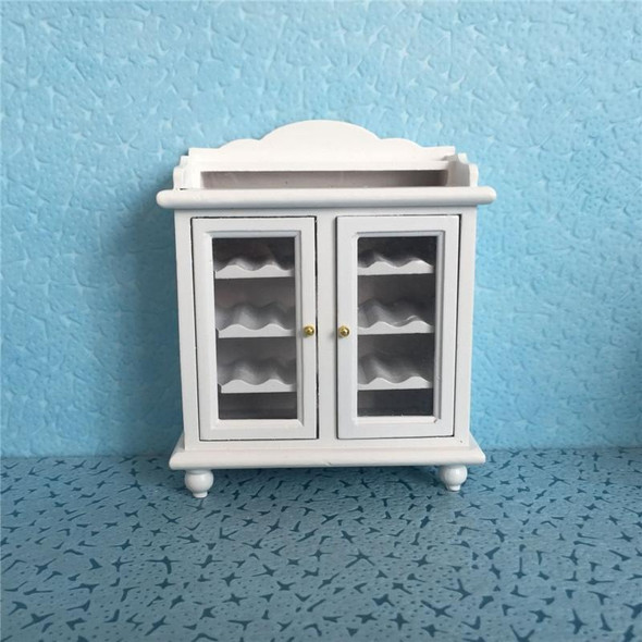 1:12 Mini House Toy Simulation Walnut Wine Cabinet(White )