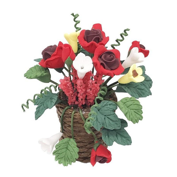 1:12 Mini House Toy Pocket Ornaments Simulation Woven Basket Red Rose(Red)