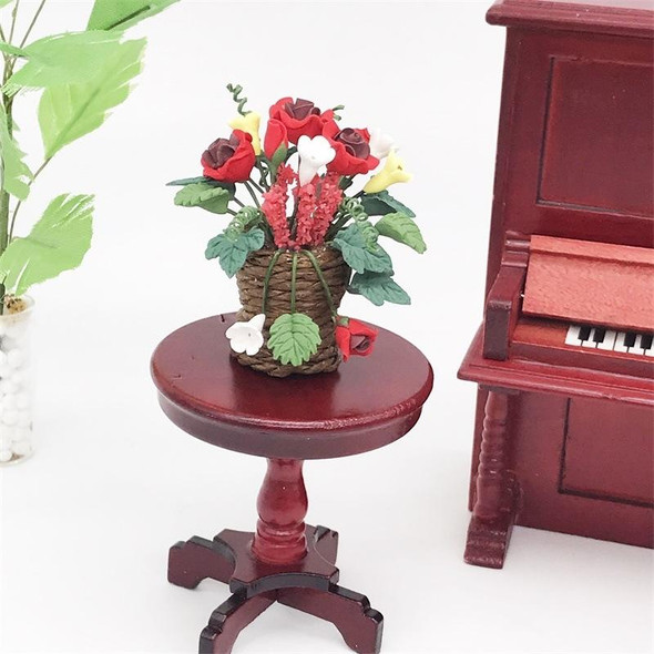 1:12 Mini House Toy Pocket Ornaments Simulation Woven Basket Red Rose(Red)