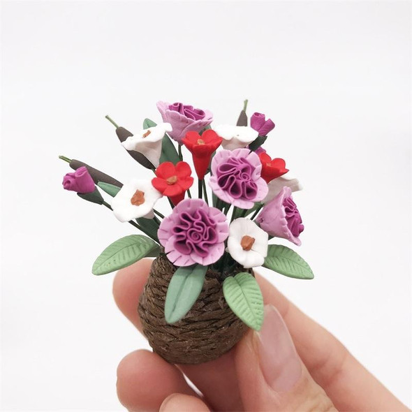 1:12 Mini House Toy Miniature Scene Ornament Simulation Flower(White+Red+Purple)