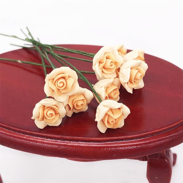 10 PCS 1:12 Mini House Toy Simulation Yellow Rose Flowers Model(Orange )