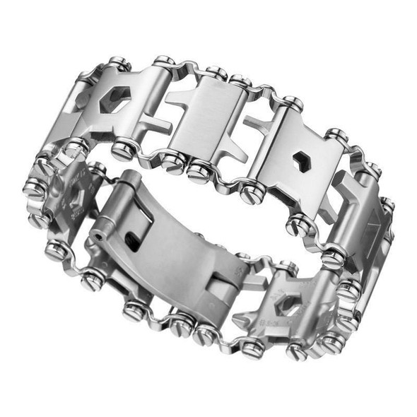 Multifunctional Stainless Steel Outdoor Survive Tool Bracelet for Men(316L Wide Silver)